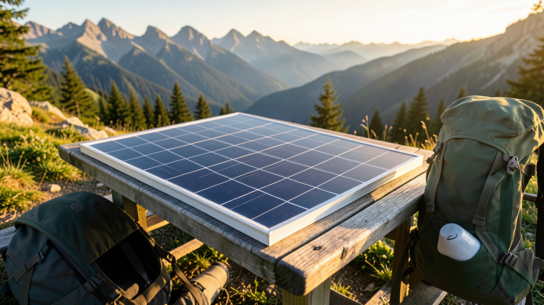 panneau solaire pliable 100w utilisé pour charger des appareils en camping