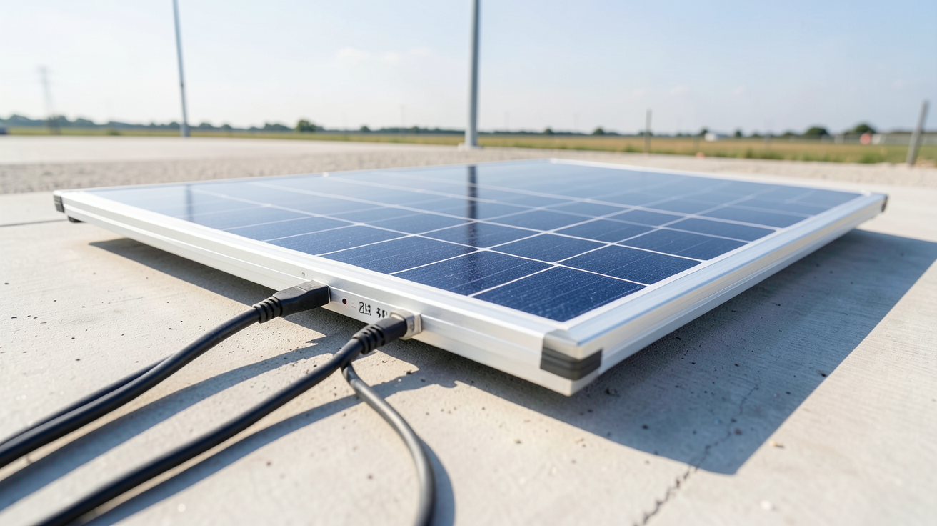 panneau solaire pliable 100W en cours d'installation sur une surface plane en extérieur