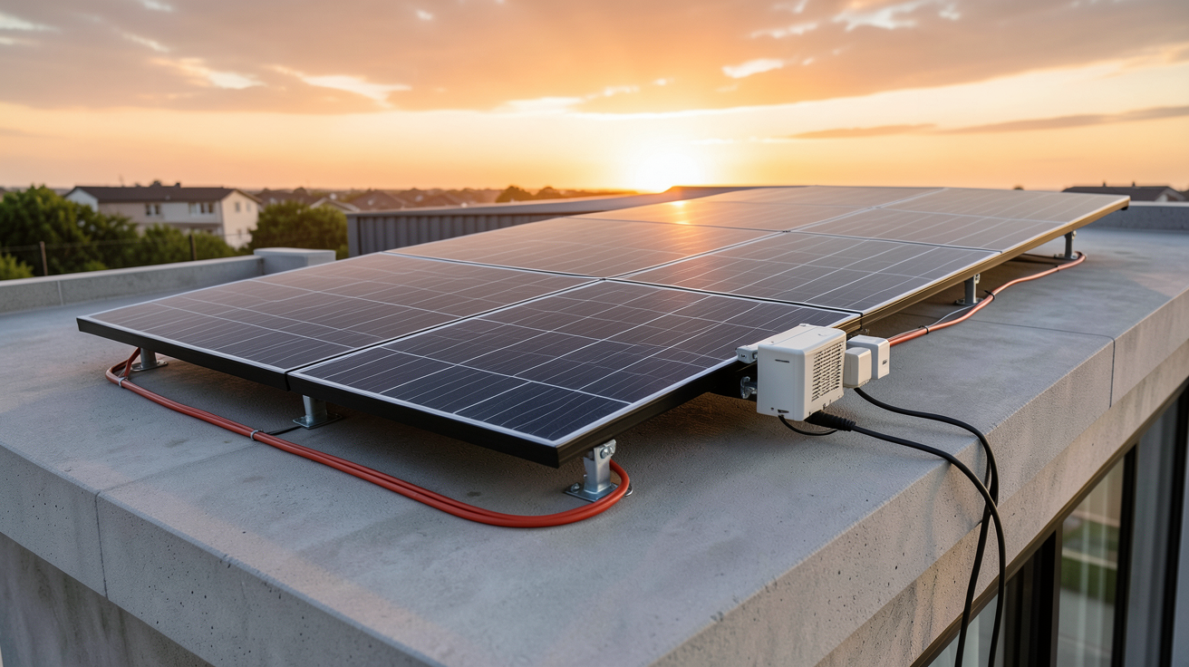 panneau solaire plug and play 1000W installé sur un toit moderne avec micro-onduleur connecté