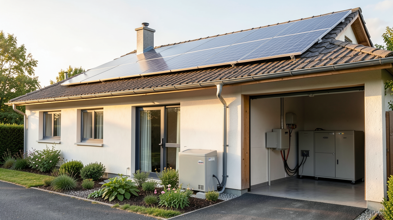 panneau solaire plug and play 3000W en autoconsommation avec batterie de stockage installé sur une maison moderne