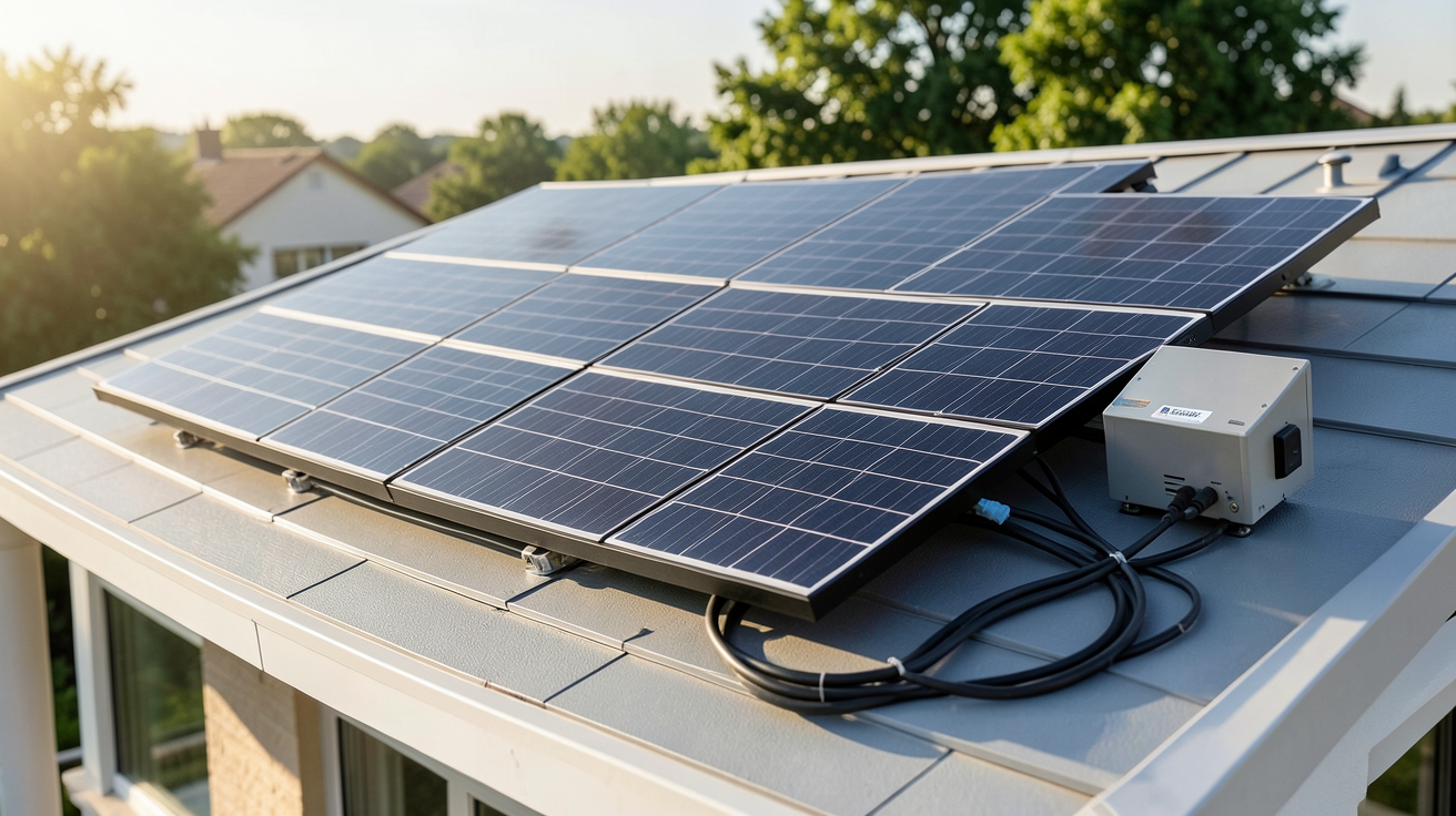 panneau solaire plug and play 3000w installé sur le toit d'une maison moderne