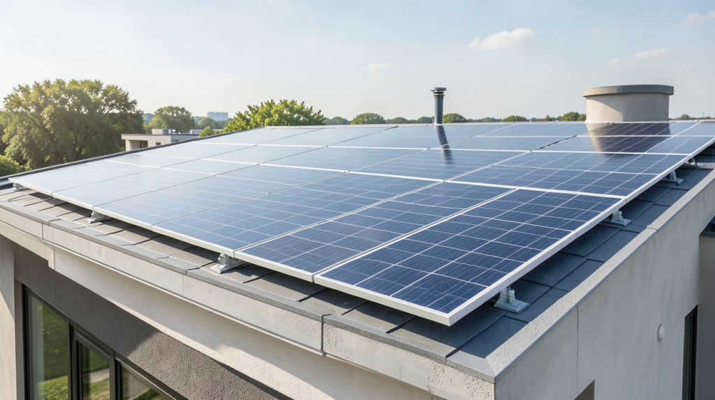 panneau solaire plug and play 3000w installé sur le toit d'une maison moderne