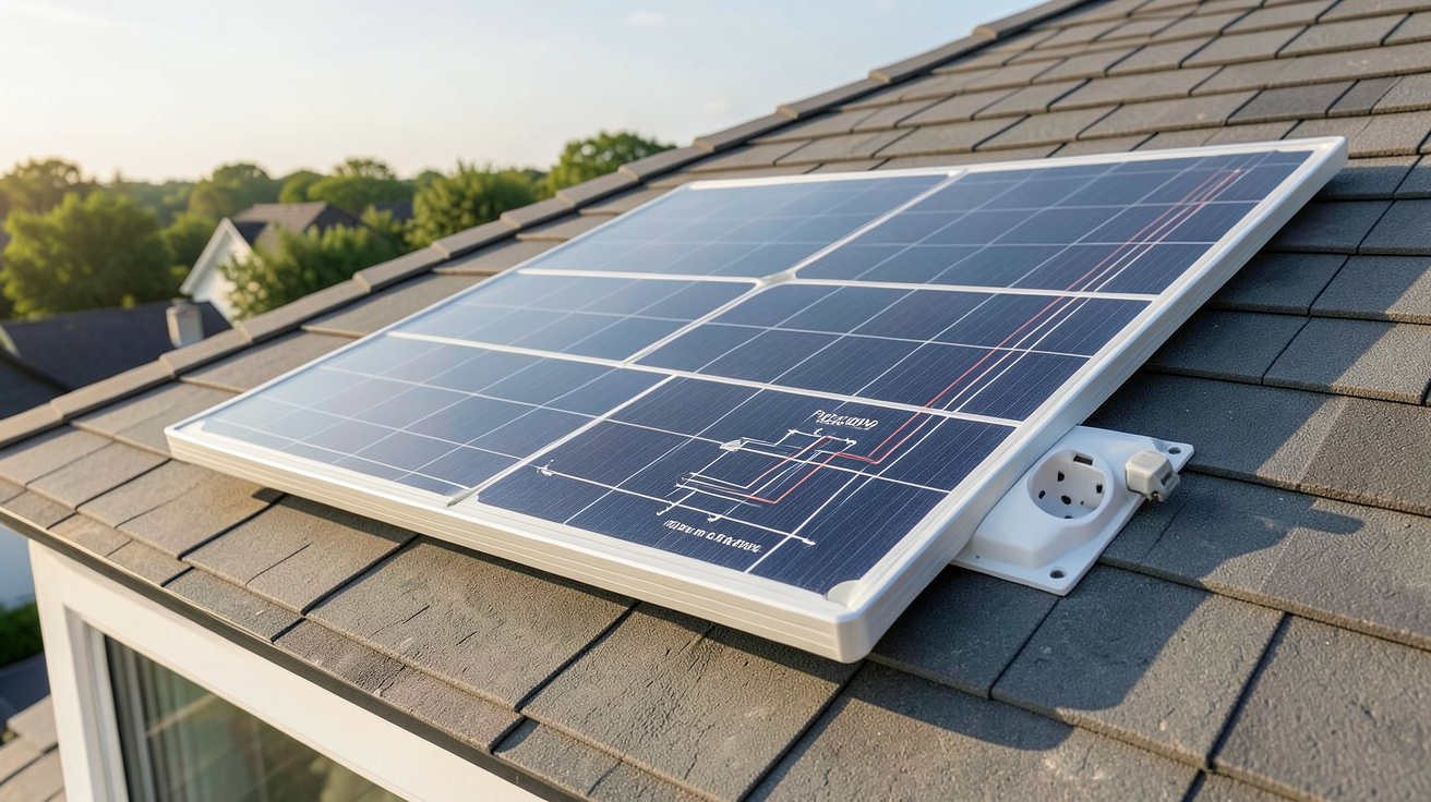panneau solaire plug and play 400W avec schéma de branchement et prise électrique dédiée