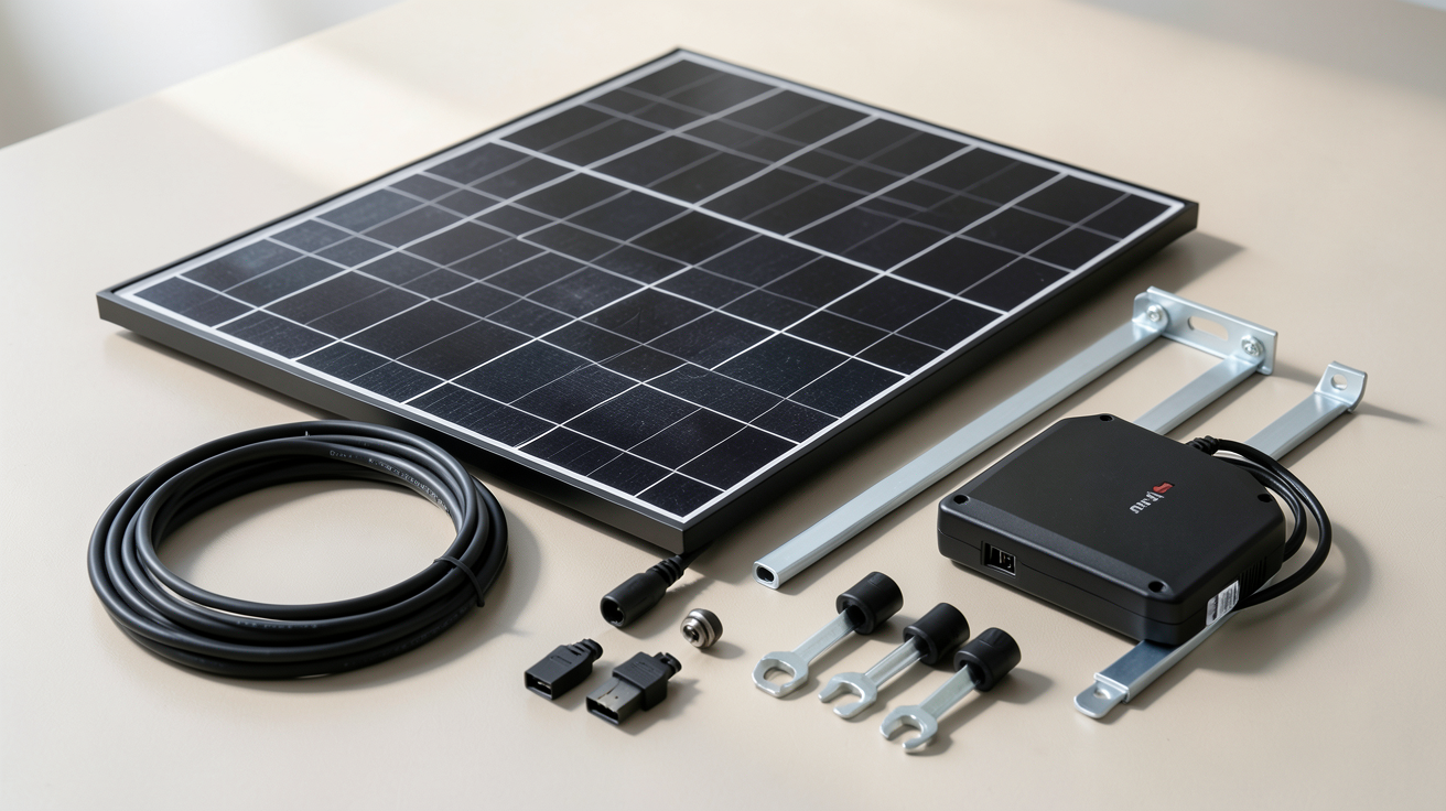 panneau solaire plug and play 600w composition complète du kit avec panneau, onduleur, câbles et accessoires
