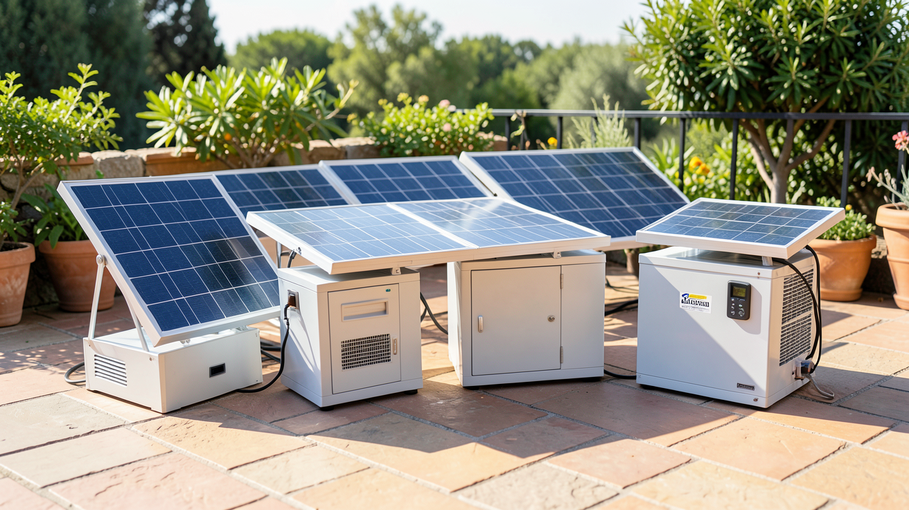 panneau solaire plug and play avec batterie comparatif des cinq meilleurs kits en 2024, affichés sur une terrasse ensoleillée