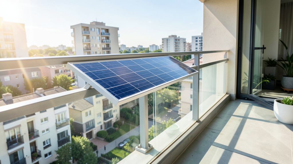 panneau solaire plug and play balcon fixé sur la balustrade d'un appartement moderne