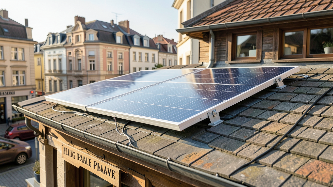 panneau solaire plug and play installé sur le toit d'une boulangerie traditionnelle