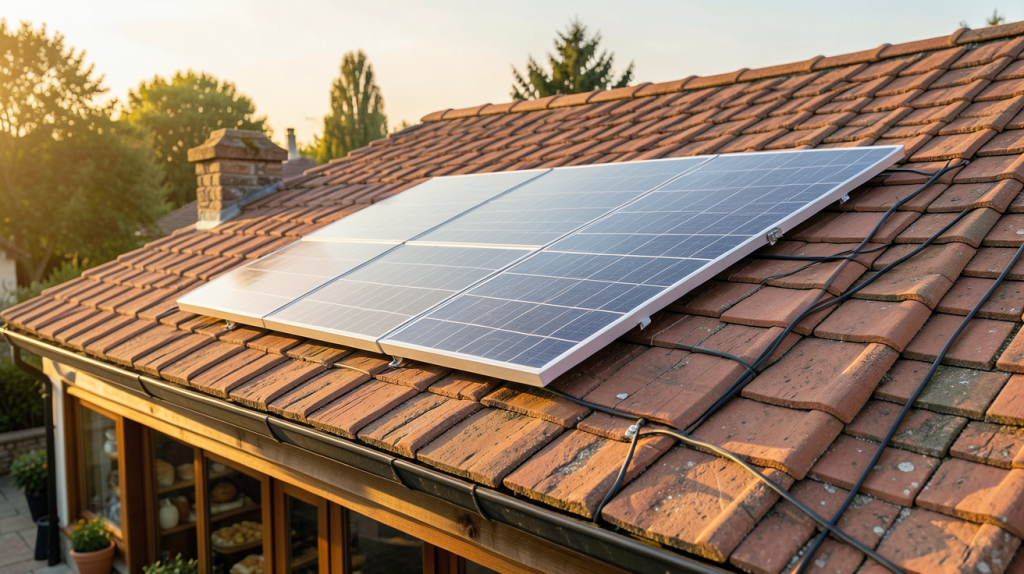 panneau solaire plug and play installé sur le toit d'une boulangerie traditionnelle