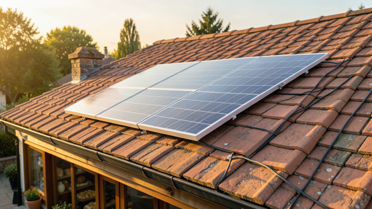 panneau solaire plug and play installé sur le toit d'une boulangerie traditionnelle