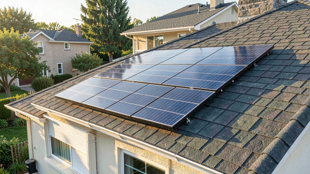 panneau solaire plug and play installé sur le toit d'une maison individuelle chez Leroy Merlin