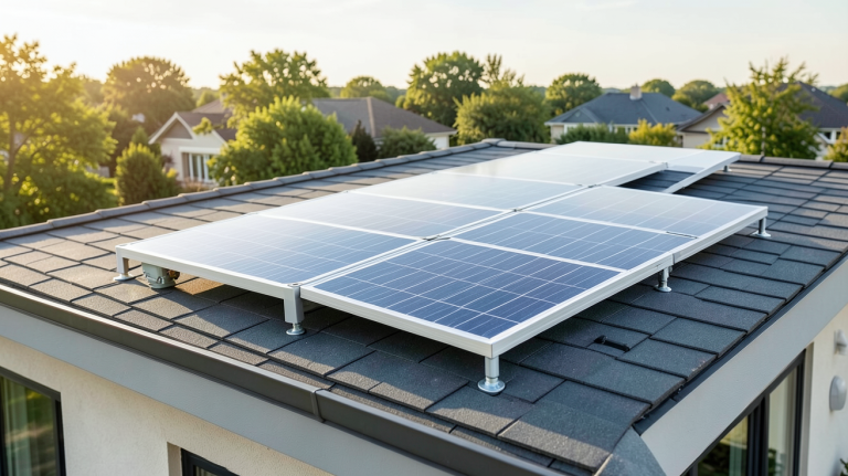 panneau solaire plug and play installé sur le toit d'une maison moderne