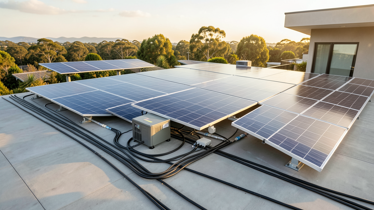 panneau solaire plus batterie lors de l'installation sur un toit de maison moderne
