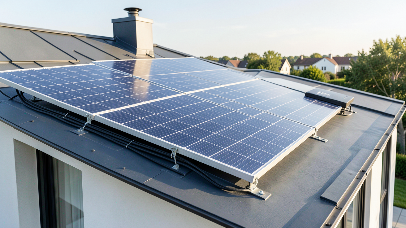 panneau solaire plus batterie : kit 6 kWc avec batterie 10 kWh installé sur le toit d'une maison moderne