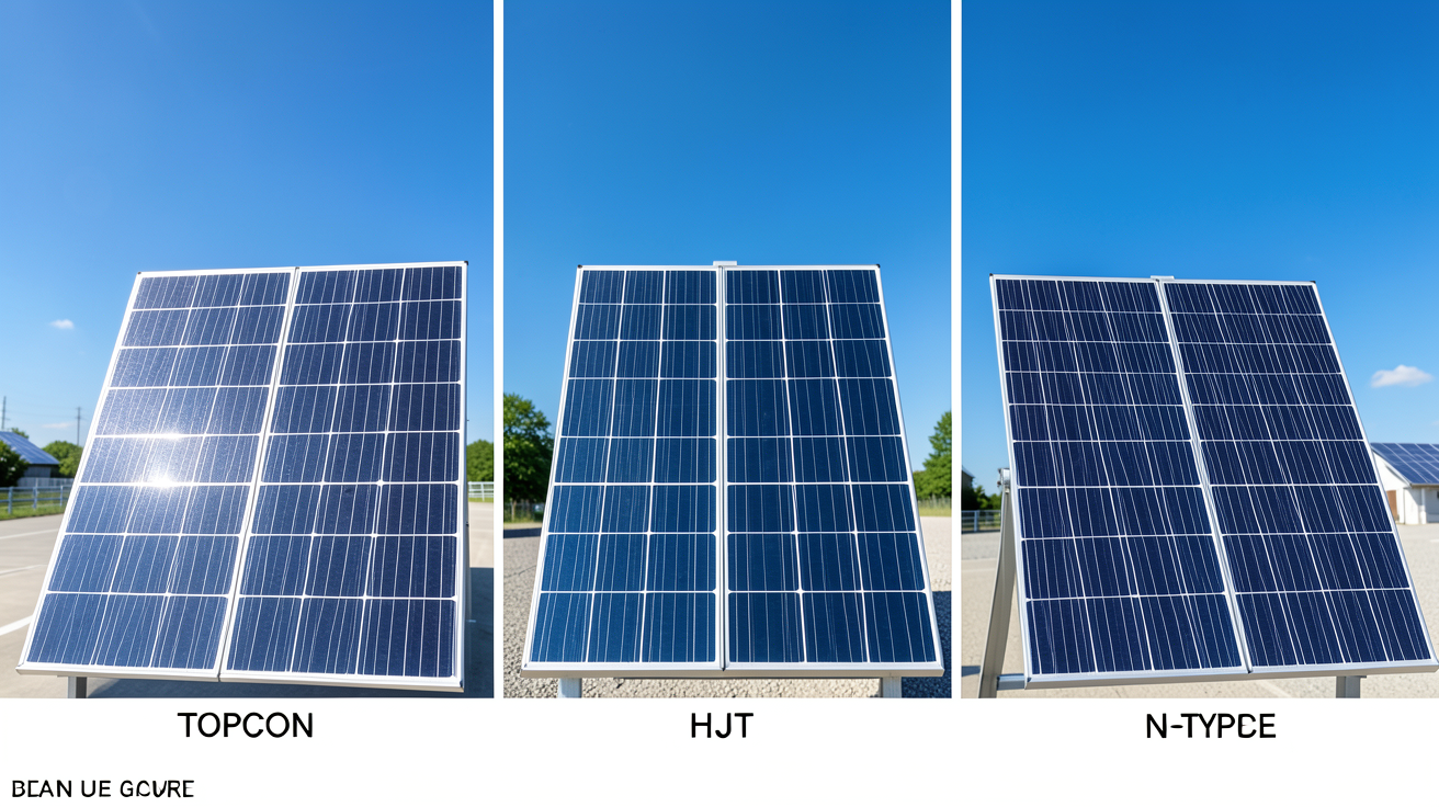 panneau solaire les plus puissant présentant les technologies TOPCon, HJT et N-Type côte à côte
