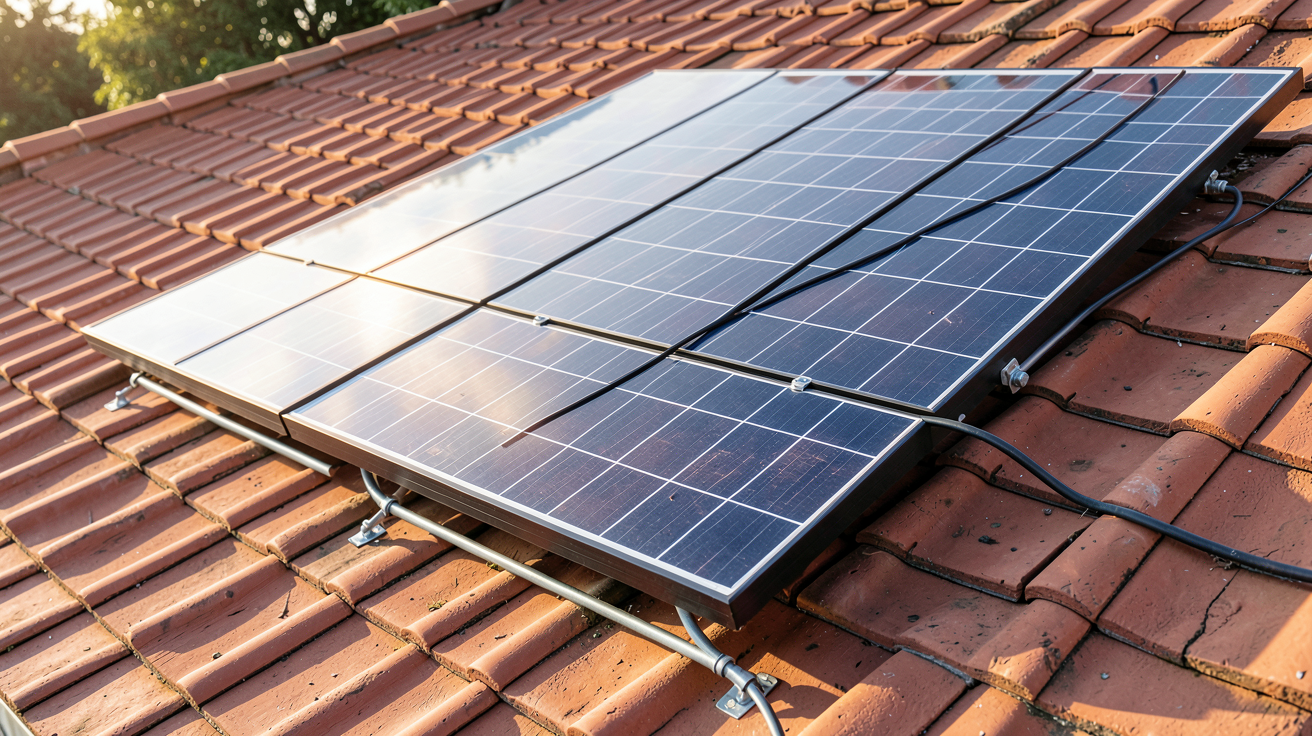 panneau solaire polycristallin installé sur le toit d'une maison individuelle