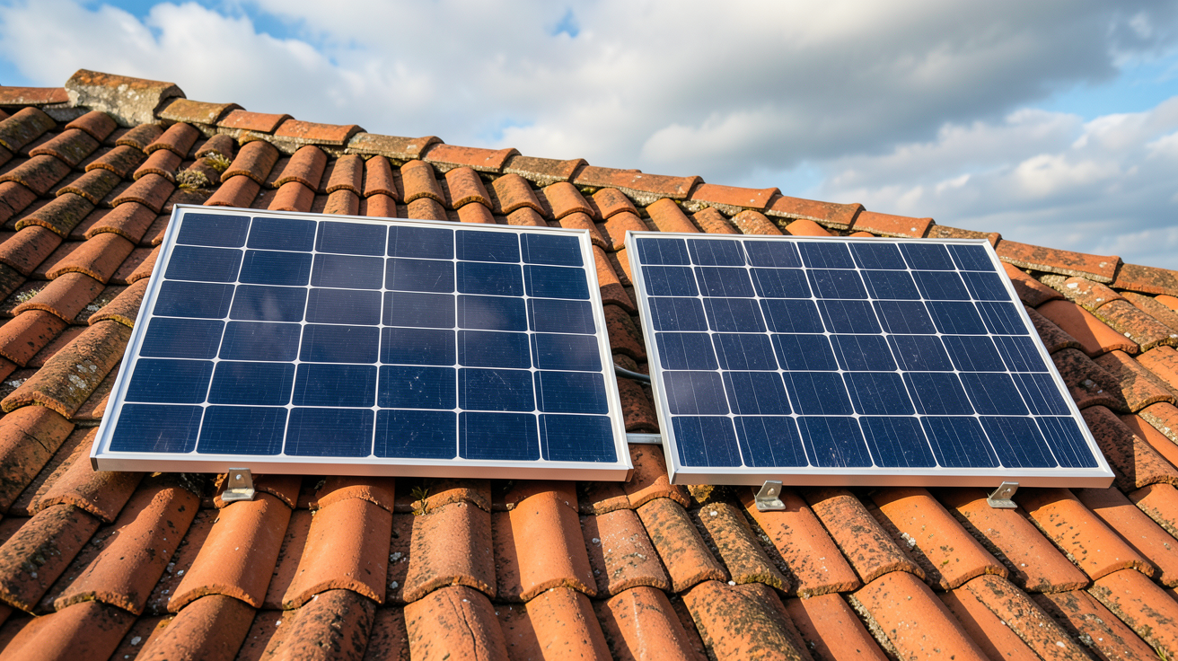 panneau solaire monocristallin et polycristallin côte à côte sur un toit français avec rendement visible