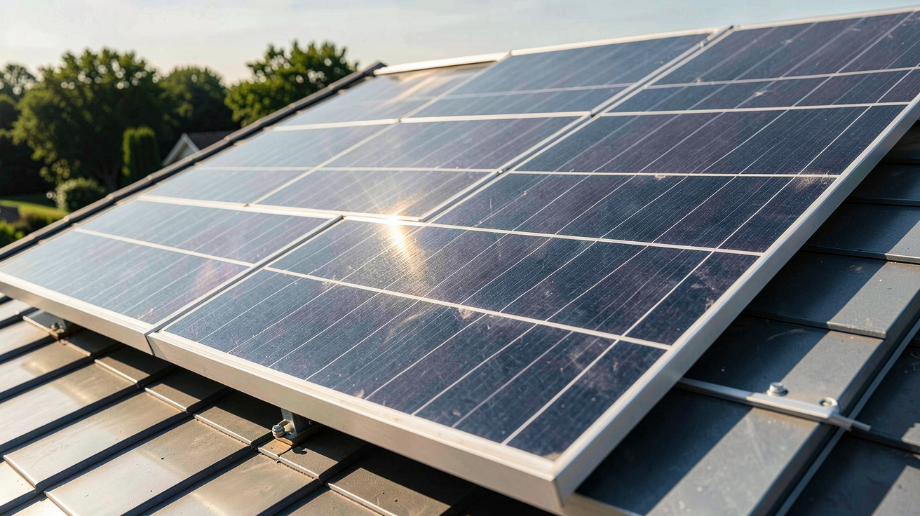 panneau solaire polycristallin installé sur un toit incliné pour optimiser son rendement