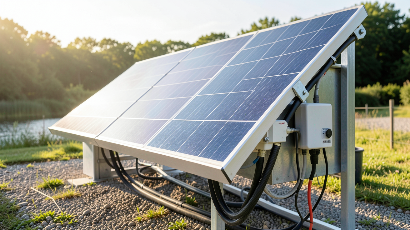 panneau solaire pompe piscine installation avec montage, câblage et régulateur de charge