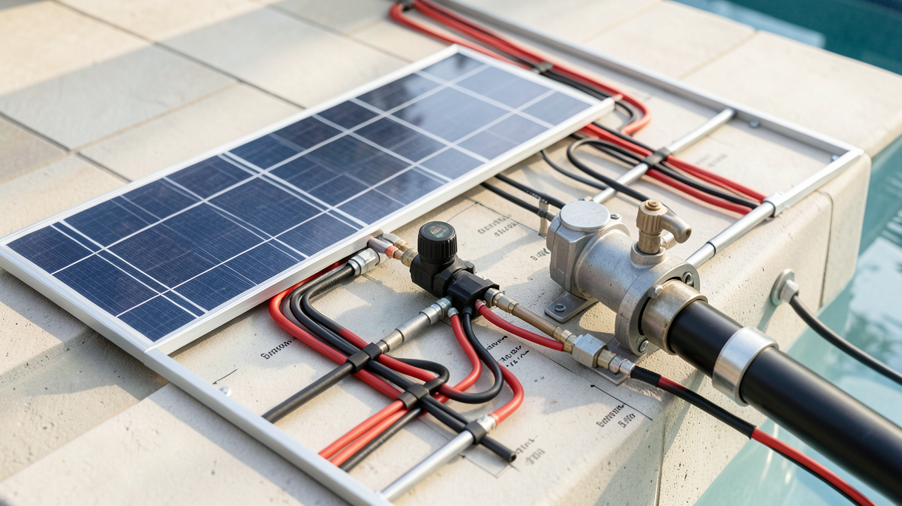 panneau solaire pompe piscine schéma de câblage typique avec câbles et connecteurs