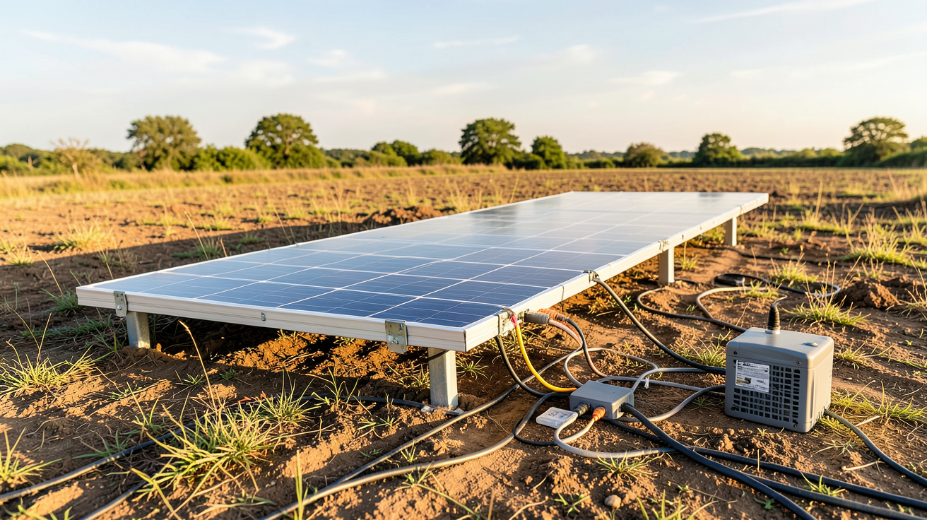 panneau solaire portable 1000w en cours d'installation avec batterie et onduleur