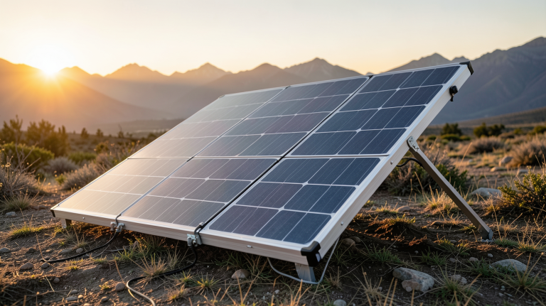 panneau solaire portable 220v déployé en plein air lors d'une aventure en camping
