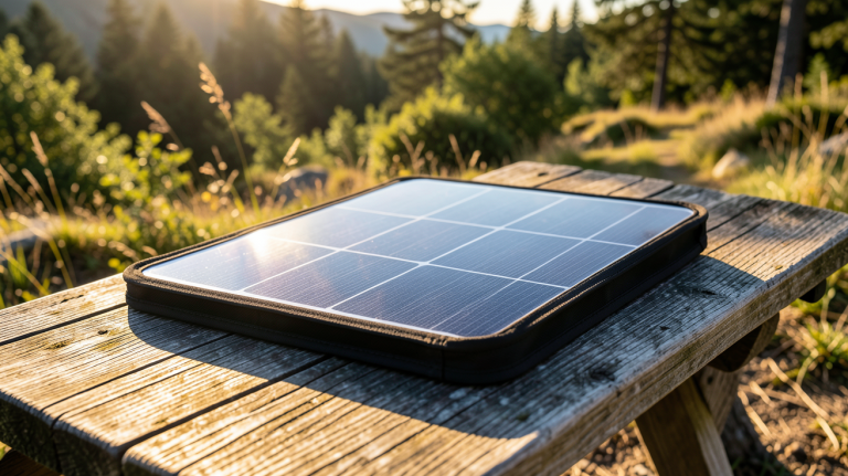 panneau solaire portable leroy merlin utilisé lors d'une sortie de camping en plein air