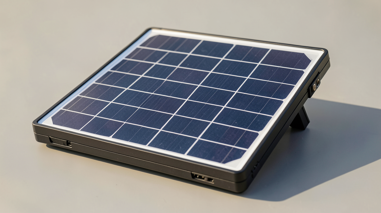 panneau solaire portable Leroy Merlin exposé en extérieur avec lumière naturelle