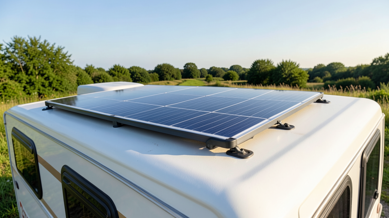 panneau solaire portable pour camping car installé sur le toit d'un camping-car moderne