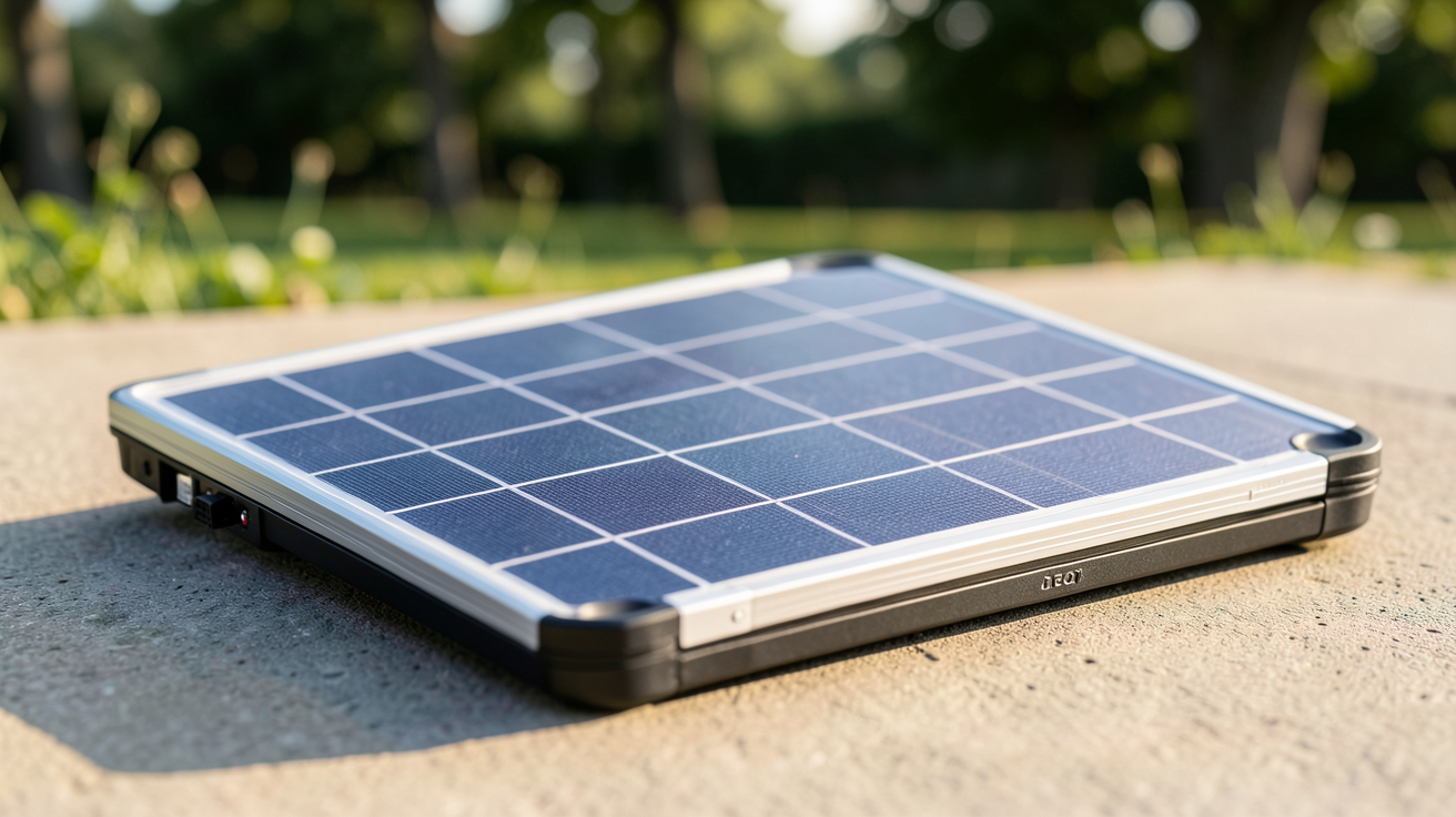 panneau solaire portable puissant posé sur une surface plane en extérieur