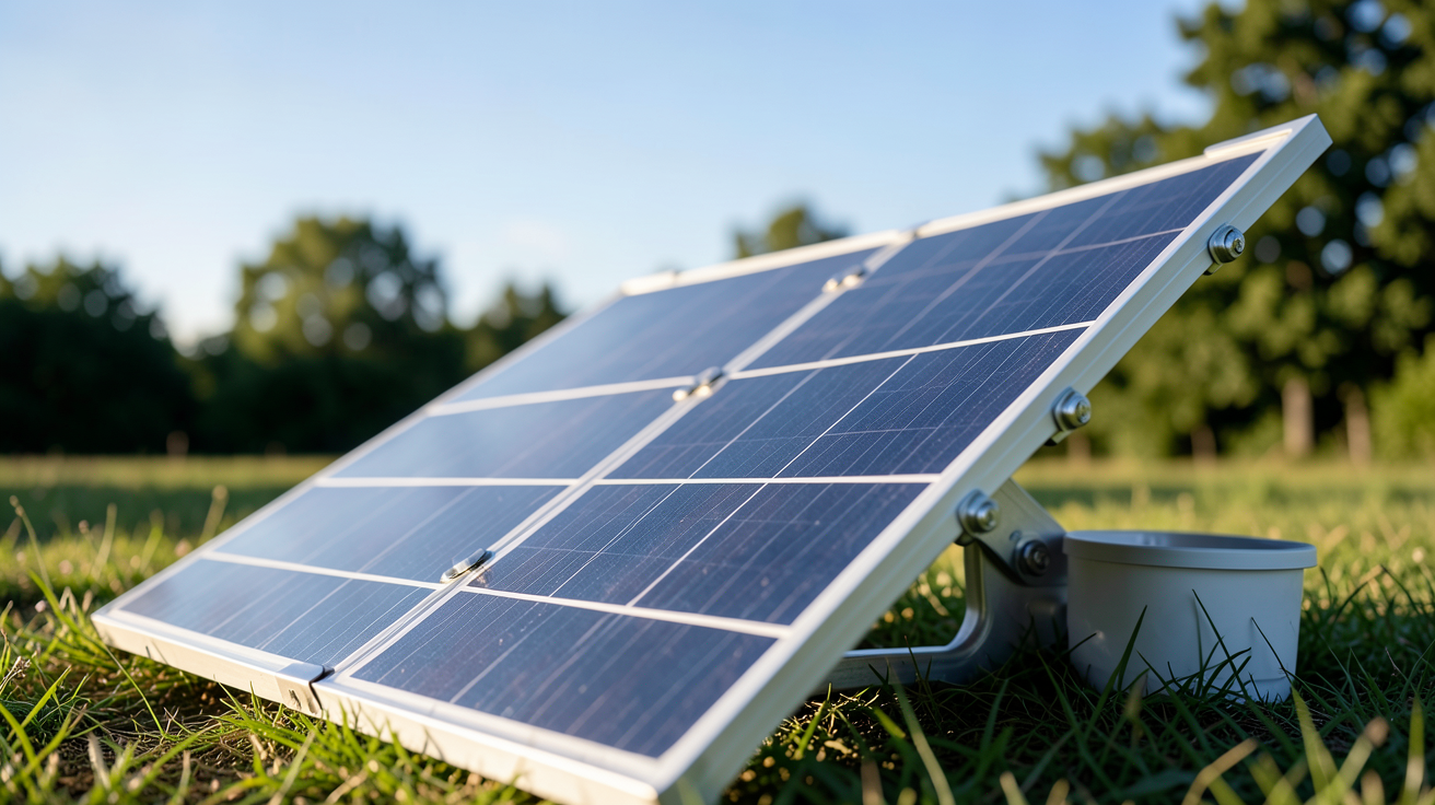panneau solaire portatif déployé en plein air illustrant son fonctionnement avec des cellules photovoltaïques visibles