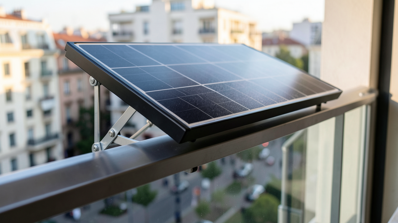 panneau solaire pour appartement : kit solaire balcon installé sur une rambarde urbaine