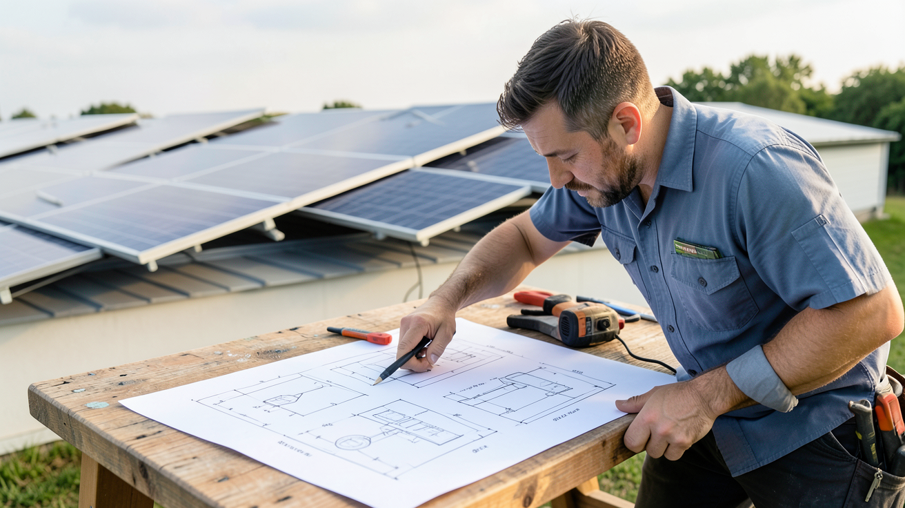 panneau solaire pour autoconsommation en cours de dimensionnement sur un schéma technique