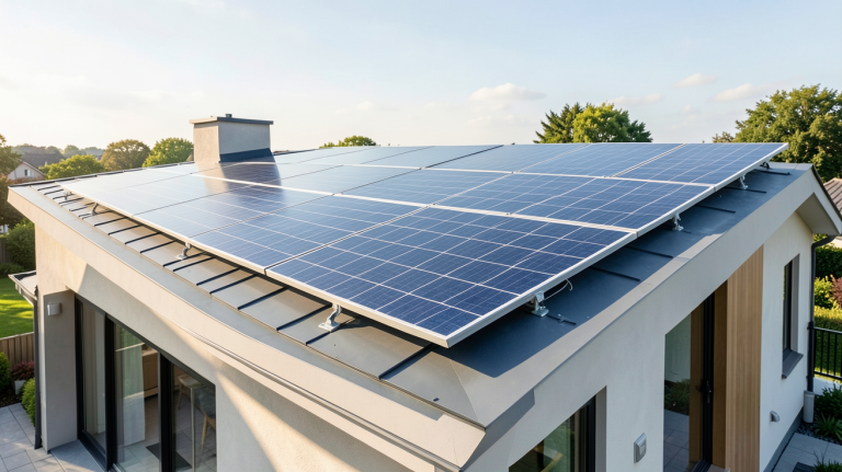 panneau solaire pour autoconsommation installé sur le toit d'une maison moderne