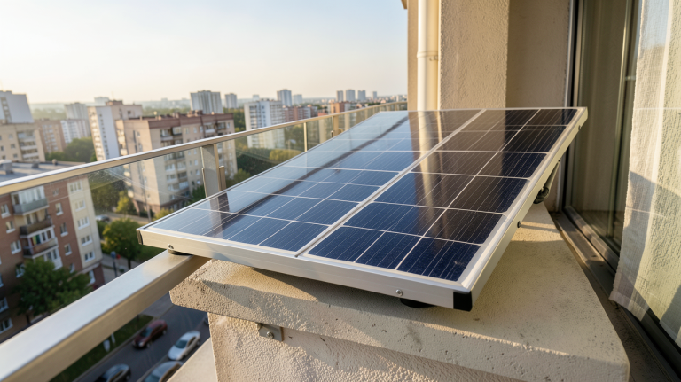 panneau solaire pour balcon appartement installé sur un balcon d'immeuble en ville