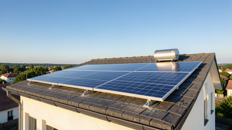 panneau solaire pour ballon d'eau chaude installé sur le toit d'une maison individuelle