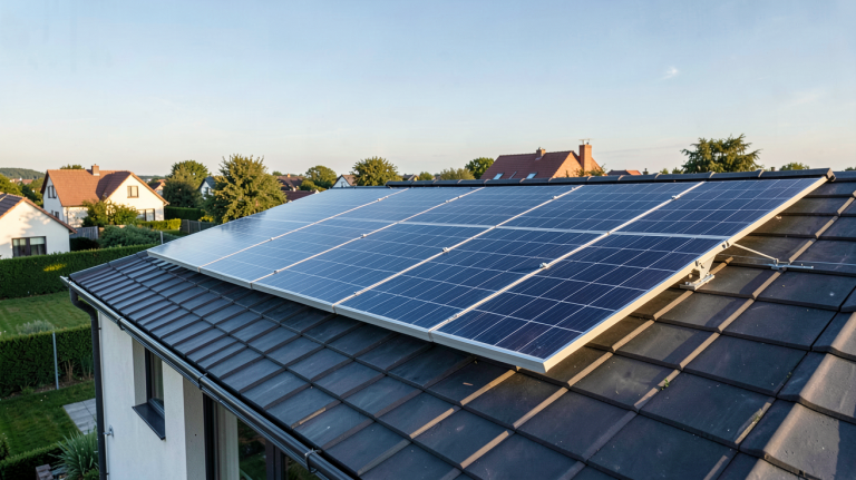 panneau solaire pour batterie installé sur le toit d'une maison moderne
