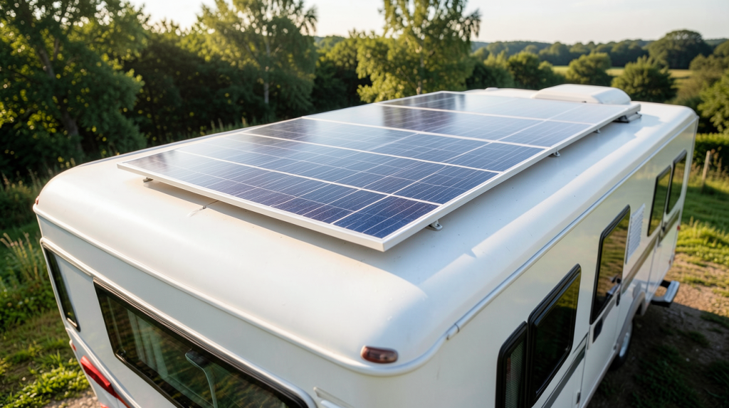 panneau solaire pour camping car installé sur le toit d'un véhicule aménagé