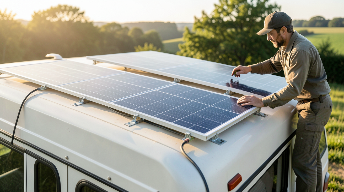 panneau solaire pour camping installation étape par étape sur un véhicule de camping