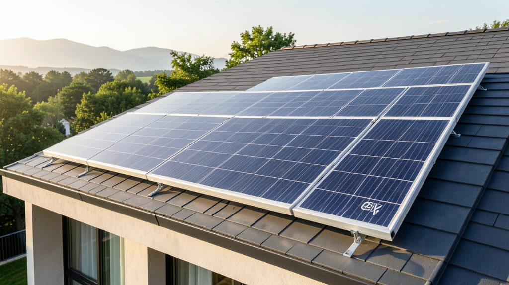 panneau solaire pour chauffage 2000w installé sur le toit d'une maison moderne