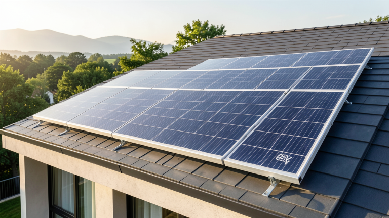 panneau solaire pour chauffage 2000w installé sur le toit d'une maison moderne