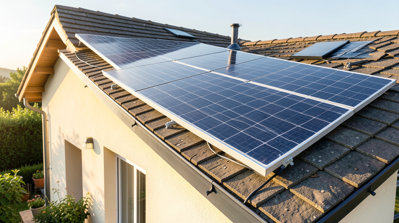 panneau solaire pour chauffage électrique installé sur le toit d'une maison individuelle