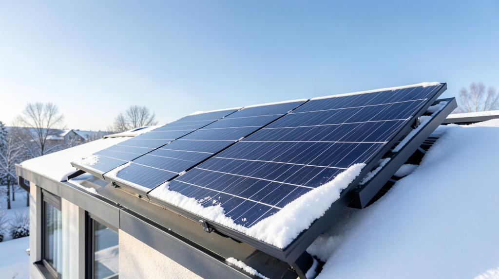panneau solaire pour chauffage électrique installé sur le toit d'une maison moderne en hiver