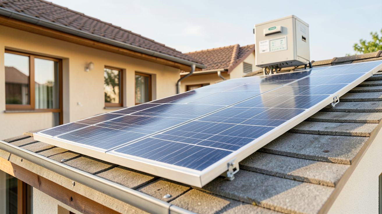 panneau solaire pour chauffage installé sur le toit d'une maison avec relevé de consommation énergétique
