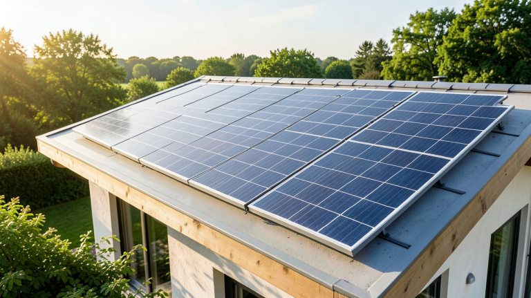 panneau solaire pour chauffage installé sur le toit d'une maison écologique