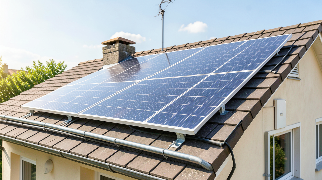 panneau solaire pour chauffe-eau installé sur le toit d'une maison en été