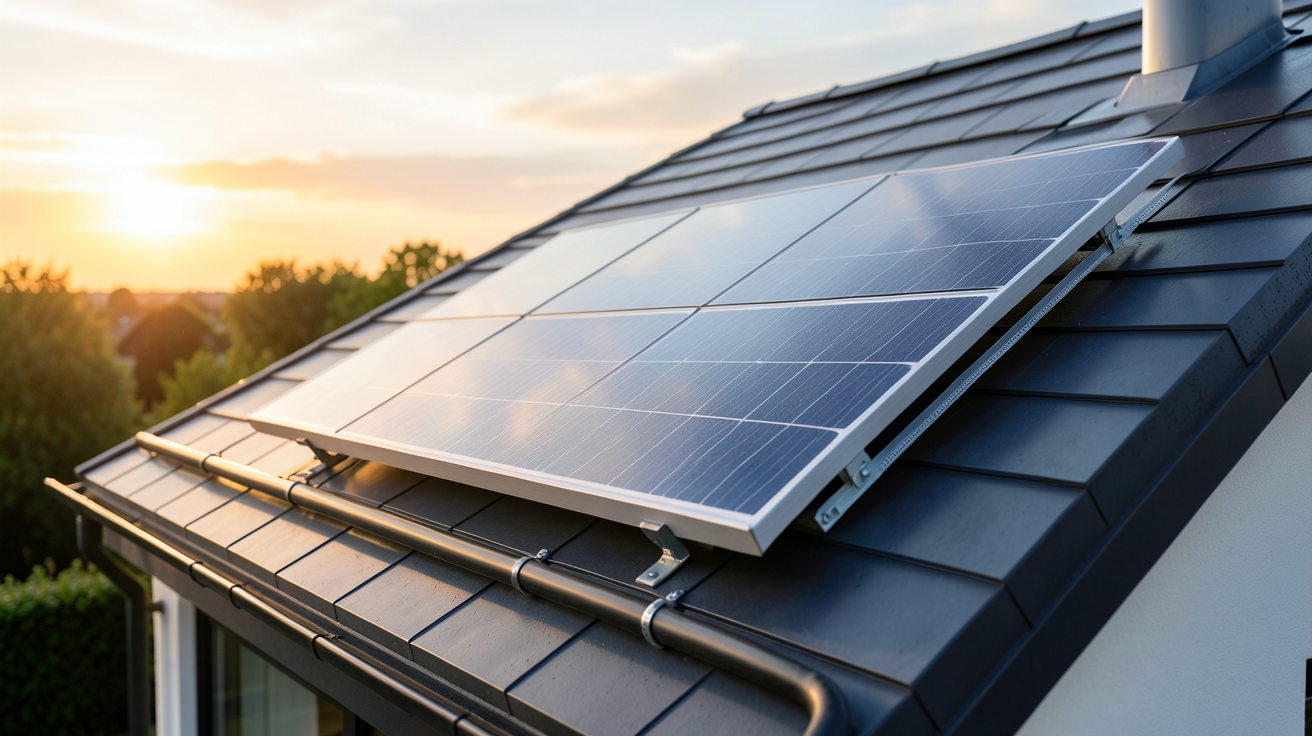panneau solaire pour chauffe-eau thermique installé sur le toit d'une maison moderne