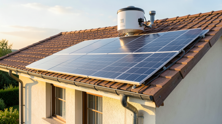 panneau solaire pour chauffe eau installé sur le toit d'une maison individuelle