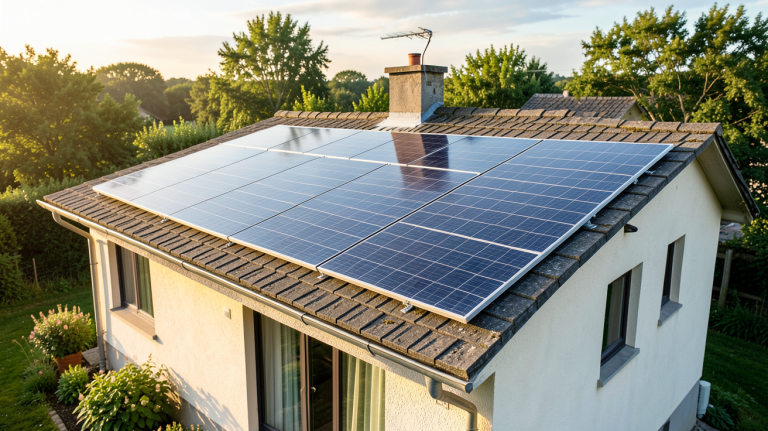 panneau solaire pour chauffer l'eau installé sur le toit d'une maison individuelle