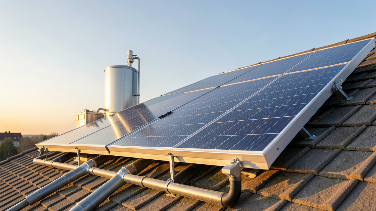 panneau solaire pour eau chaude le prix : panneau solaire thermique CESI installé sur un toit, illustrant le fonctionnement d'un système de chauffe-eau solaire