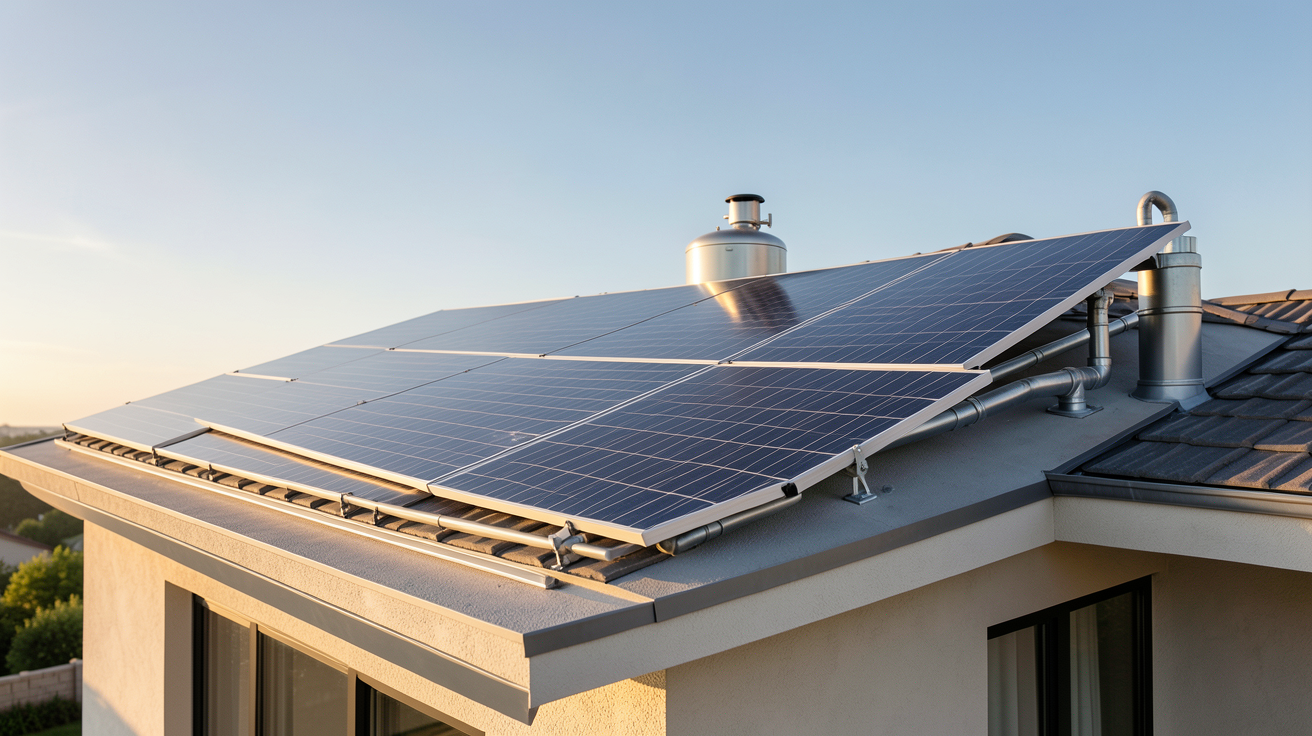 panneau solaire pour eau chaude installé sur le toit d'une maison moderne, illustrant un comparatif de rentabilité énergétique